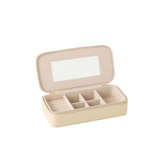 J Line Portagioie Rettangolare Specchio Similpelle Beige Joyero Rectángulo Espejo Imitacion De Cuero Beige.