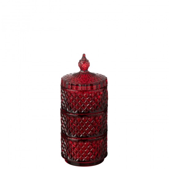 J Line Vaso 3 Livelli Vetro Rosso Ciliegia Tarro De 3 Niveles Vidrio Rojo Cereza.
