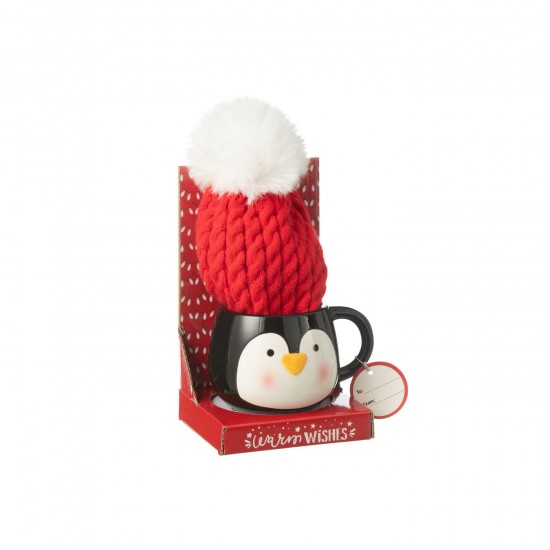 Jline Taza Gorro Pinguino Caja Regalo Ceramica Mix.
