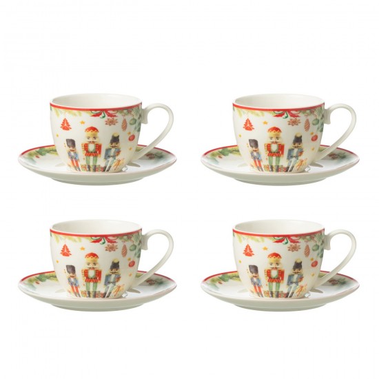 Jline Caja 4 Taza Te Platillo Cascanueces Ceramica Blanco.