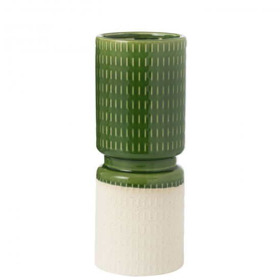 J Line Vaso Reya Rotondo Porcellana Bianco Verde Large Jarron Reya Redondo Porcelana Blanco Verde Large.