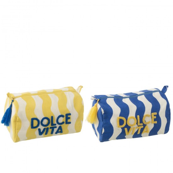 J Line Necessaire Dolce Vita Cotone Blu Giallo Assortimento Di 2 Neceser Ciao Amore Algodón Rosa Naranja Set De 2.