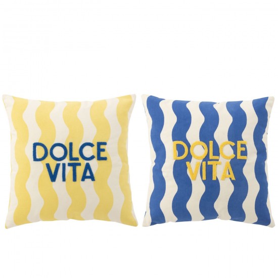 J Line Cuscino Dolce Vita Cotone Blu Giallo Assortimento Di 2 Cojín Dolce Vita Algodón Azul Amarillo Set De 2.