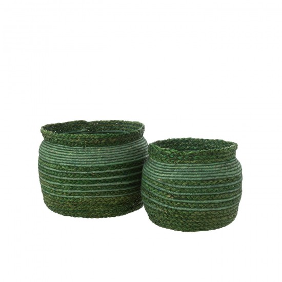 J Line Set 2 Cesti Bordo Intrecciato Giunco Di Mare Verde Set De 2 Cestas Verdes De Junco Marino Con Bordes Tejidos.