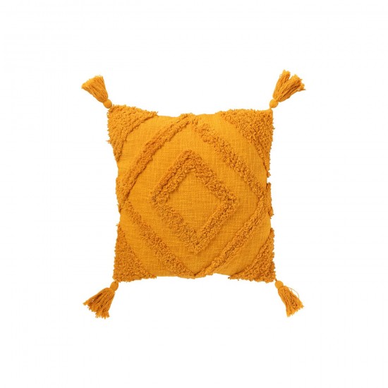 J Line Cuscino Motivo Boucle Nappe Cotone Ocra Cojín Tufté Copos Algodón Ochre.