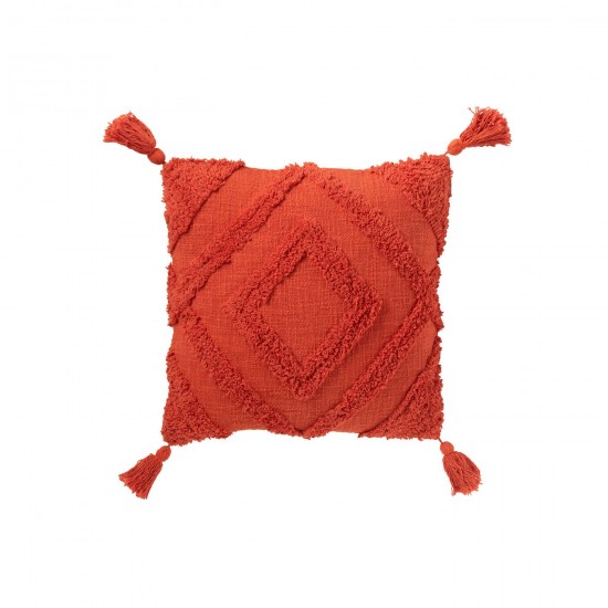 J Line Cuscino Motivo Boucle Nappe Cotone Rosso Mattone Cojín Tufté Copos Algodón Rojo Ladrillo.