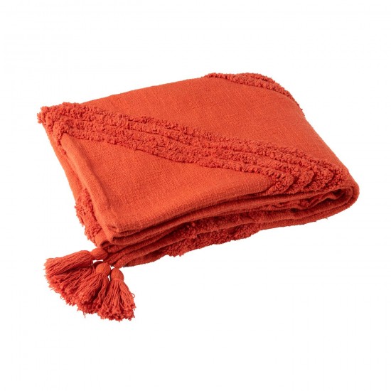 J Line Plaid Motivo Boucle Nappe Cotone Rosso Mattone Plaid Tufté Copos Algodón Rojo Ladrillo.