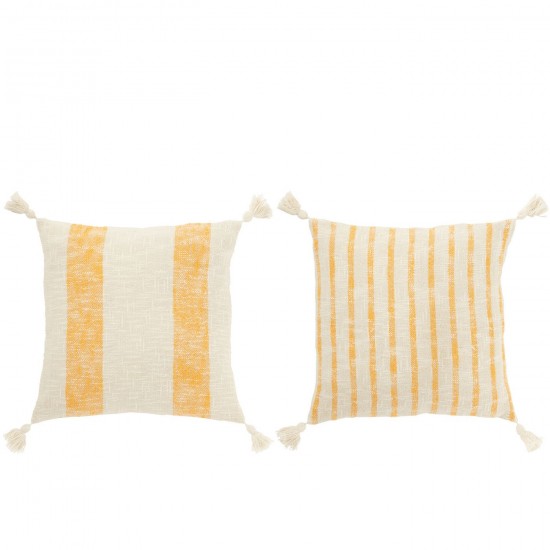 J Line Cuscino Quadrato Righe Nappe Cotone Bianco Arancione Assortimento Di 2 Coj Cuadrado Lines Flocks Blanco Naranja Algodón.