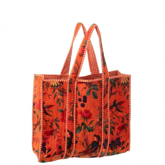 J Line Borsa Uccelli Fiori Velluto Di Cotone Arancione Bolsa Pájaro Flor Terciopelo Algodón Naranja.
