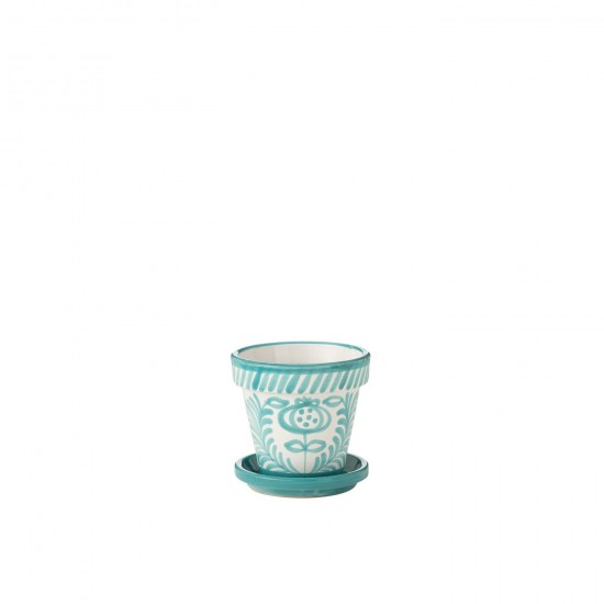 J Line Flowerpot Plate Granada Handmade Painted Ceramic Aqua Small Flowerpot Plate Granada Handmade Painted Ceramic Aqua Small.