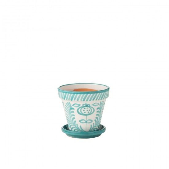 J Line Flowerpot Plate Granada Handmade Painted Ceramic Aqua Medium Flowerpot Plate Granada Handmade Painted Ceramic Aqua Medi.