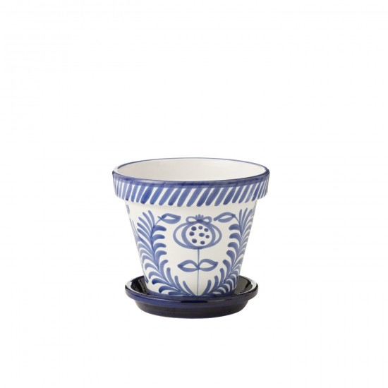 J Line Flowerpot Plate Granada Handmade Painted Ceramic Cobalto Blue Large Flowerpot Plate Granada Handmade Painted Ceramic Co.