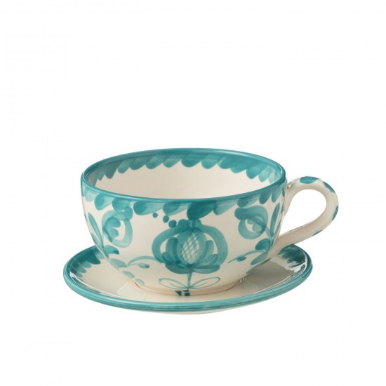 J Line Cup Plate Granada Ceramic White Aqua Cup Plate Granada Ceramic White Aqua.