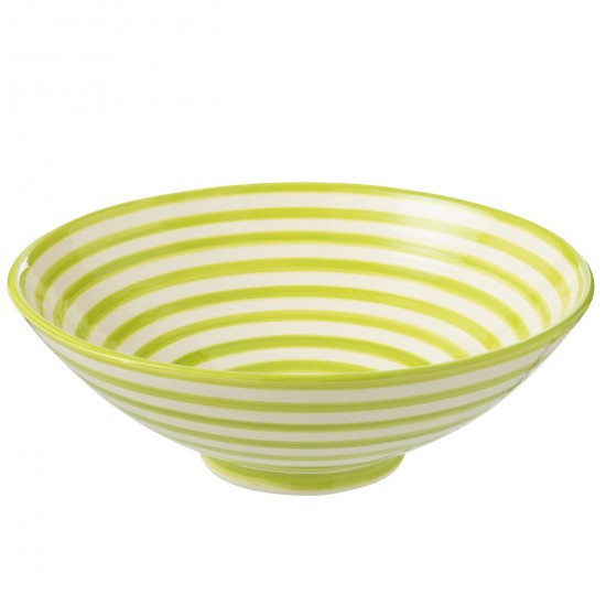 J Line Lebrillo Bowl Granada Stripes Ceramic White Green Lebrillo Bowl Granada Stripes Ceramic White Green.