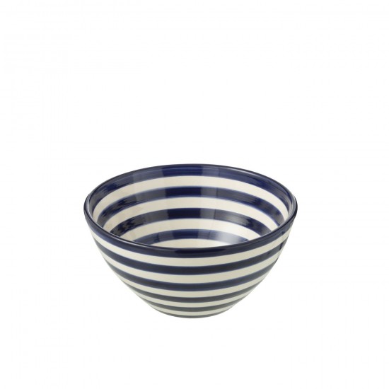 J Line Bowl Granada Stripes High Ceramic White Cobalto Blue Medium Bowl Granada Stripes High Ceramic White Cobalto Blue Medium.