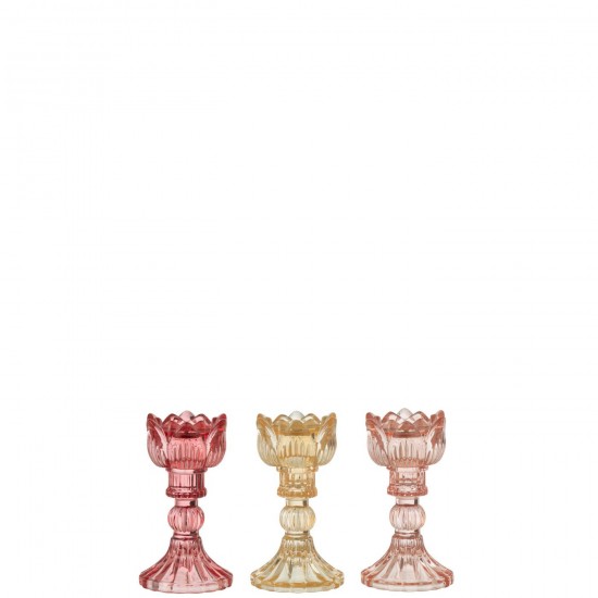 J Line Candeliere Rosa Vetro Caldo Mix Assortimento Di 3 Candelabro Rosa Caliente Vidrio Surtido De 3.