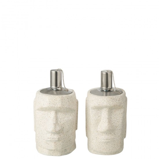 J Line Braciere Moai Cemento Grigio Assortimento Di 2 Brasero Mosaico Cemento Gris Surtido De 2.