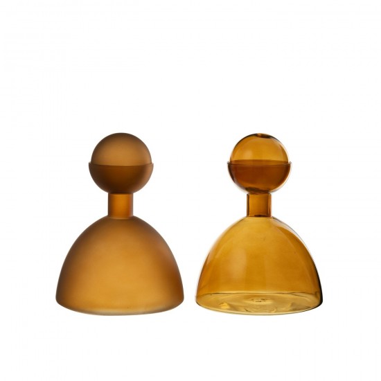 J Line Vaso Bottiglia Tappo Rotondo Vetro Lucido Opaco Marrone Assortimento Di 2 Jarron Botella Tapon Redondo Vidrio Brillant .