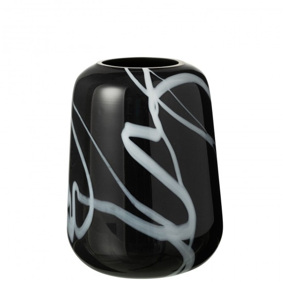 J Line Vaso Affumicato Stretto Vetro Nero Bianco Jarrón Efecto Ahumado Vidrio Estrecho Blanco Negro.