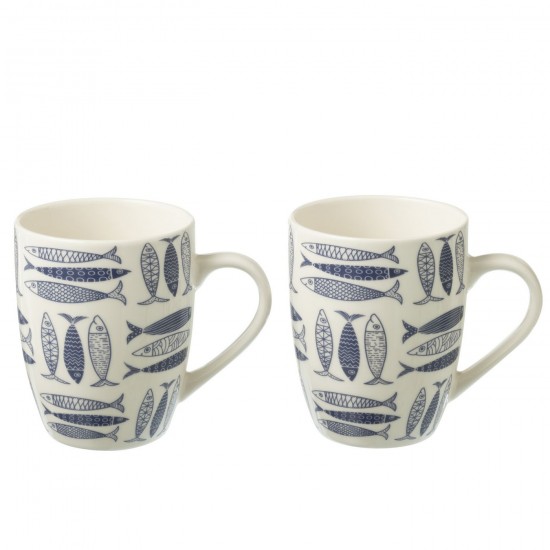 J Line Scatola 2 Tazze Mug Pesce Ceramica Blu Scuro Caja 2 Tazas Mug Pescado Ceramica Azul Oscuro.
