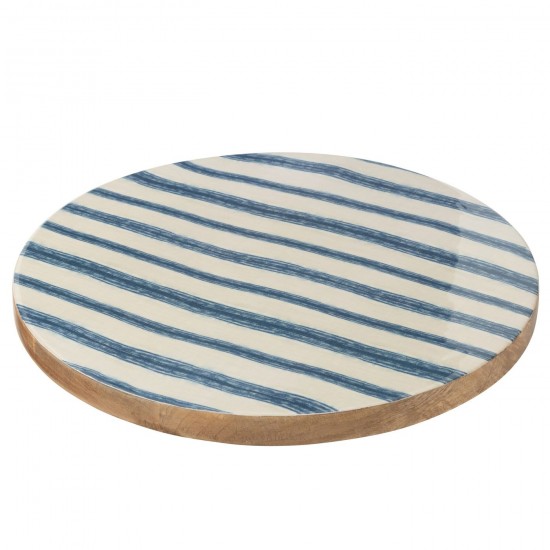 J Line Vassoio Girevole Rotondo Righe Legno Di Mango Blu Bianco Tabla Giratoria Redonda Rayas Madera De Mango Azul Blanco.