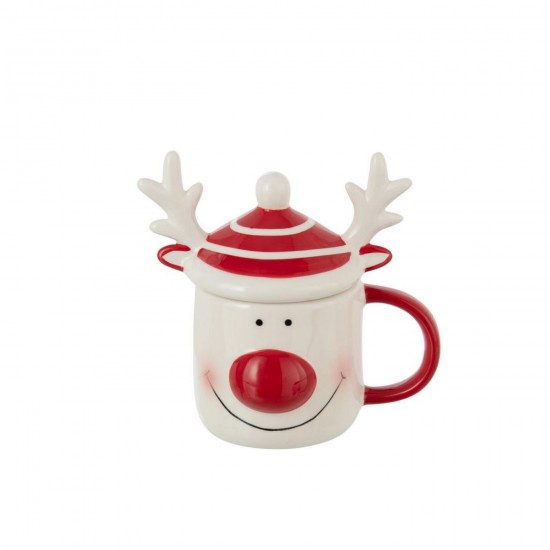 J Line Mug Coperchio Renna Dolomite Bianco Rosso Taza Tapa Reno Dolomita Blanco Rojo.