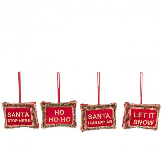 J Line Pendente Citazioni Natalizie Perle Velluto Rosso Natale Oro Assortimento Di 4 Lámpara Colgante Citas Navideñas Cuentas .