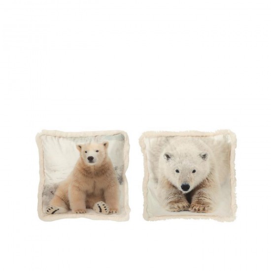 J Line Cuscino Orso Polare Poliestere Avorio Beige Small Assortimento Di 2 Cojín Oso Polar Poliéster Blanco Roto Beige Small S.