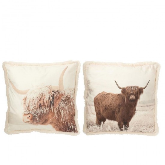 J Line Cuscino Yak Poliestere Avorio Marrone Large Assortimento Di 2 Cojín Yak Poliéster Blanco Roto Marrón Large Surtido De 2.