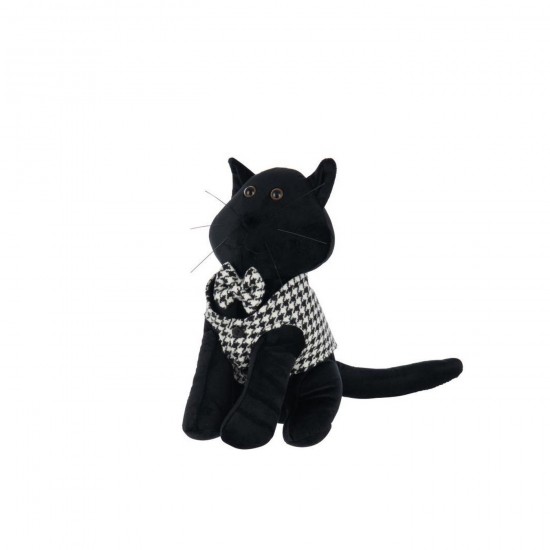 Jline Cuña Para Puerta Gato Pied De Poule Poliéster Negro Blanco.