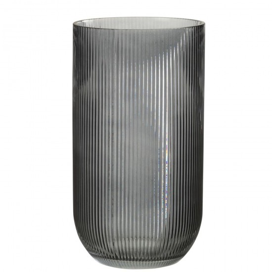 J Line Vaso Rigato Vetro Nero Large Jarrón Forrado Vidrio Negro Large.