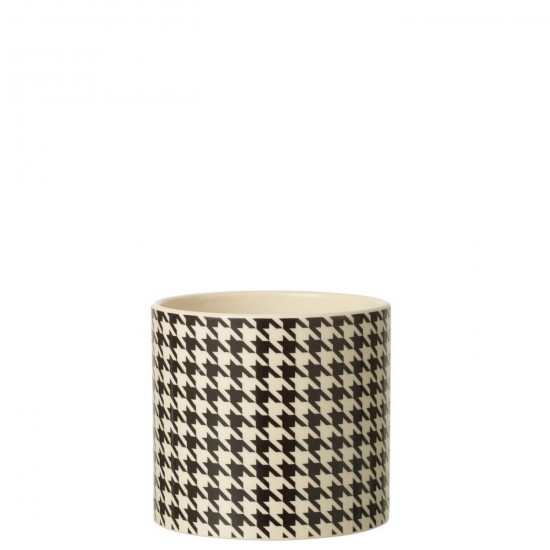 Jline Cachepot Redondo Pied De Poule Margo Cerámica Blanco Negro Large.