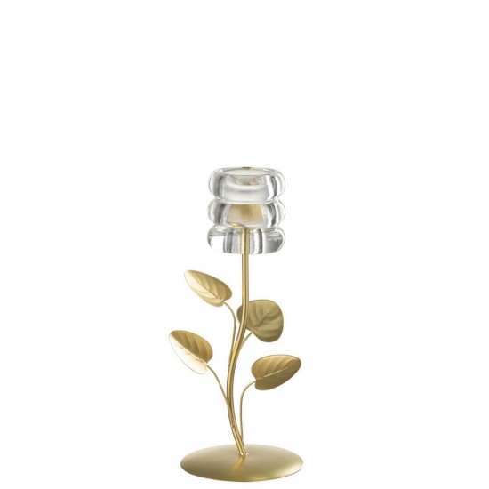 Jline Candelabro Rama Y Hoja Plancha Dorado Transparente.