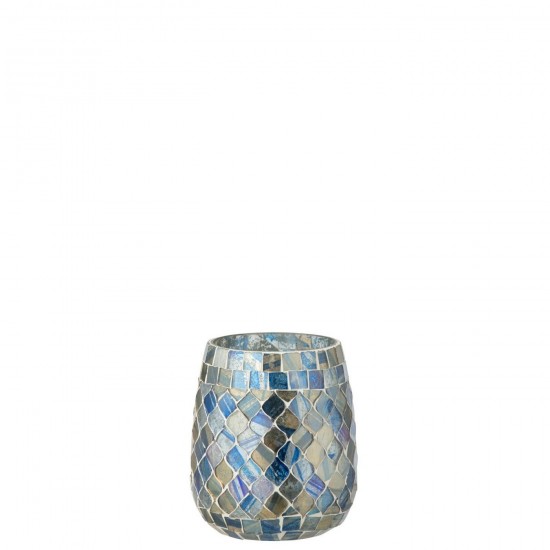 Jline Candelabro Mosaico Vidrio Azul Gris.