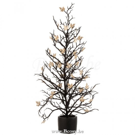 J Line Jline Albero Nudo Foglie Vaso Paillette Plastica Nero Oro Large Arbol Desnudo Hojas En Maceta Purpurina Plastico Negro Oro Large