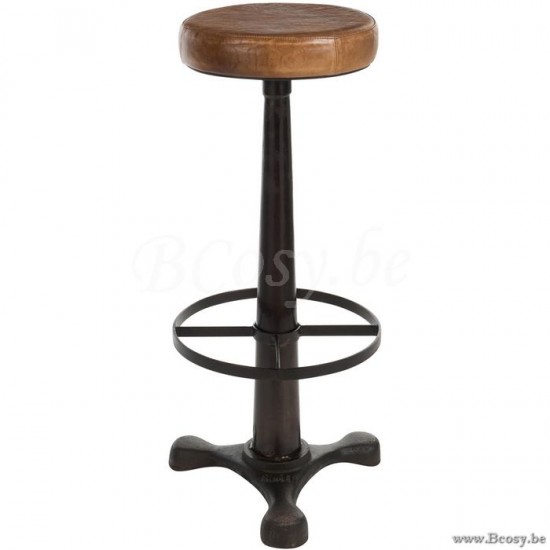 J Line Jline Sgabello Bar Pelle Metallo Marrone Taburete Cuero Metal Marron