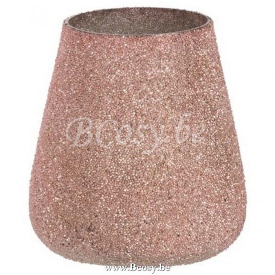 J Line 86551 Windlicht Glitter Glas Antiek Zalm 17H windlichten