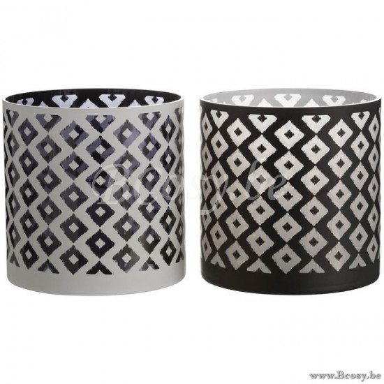 J Line 92138 Zwart Wit Rond Glazen WINDLICHT RUIT Glas Zwart Wit Large windlichten