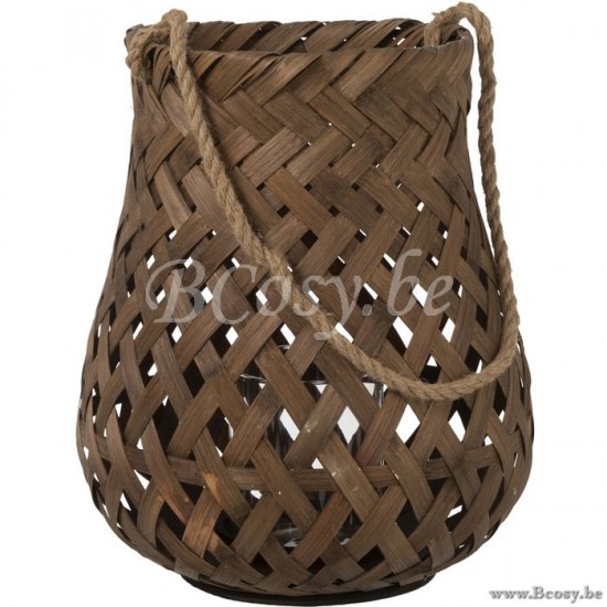 Jline Linterna Trenza Redonda Bambu Cristal Marron Oscuro Large