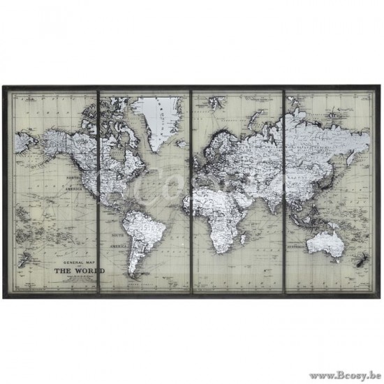J Line Quadro Mappa Del Mondo Vetro Grigio Marco Mapa Del Mundo Cristal Gris.