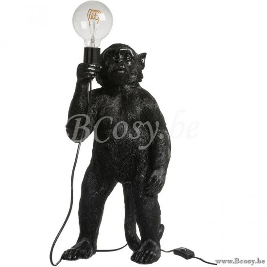 J Line 94256 Zwarte LAMP AAP STAAND Polyresin Zwart Tafellampen Leeslichten Leeslampen Binnenverlichting