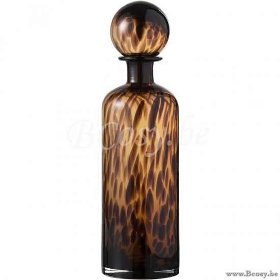 J Line 96626 Fles met Stop Spikkel Decoratief Glas Bruin Zwart Large 40H karafs karaaf decanteerkaraffen karafen schenkkannen waterkannen karaffen