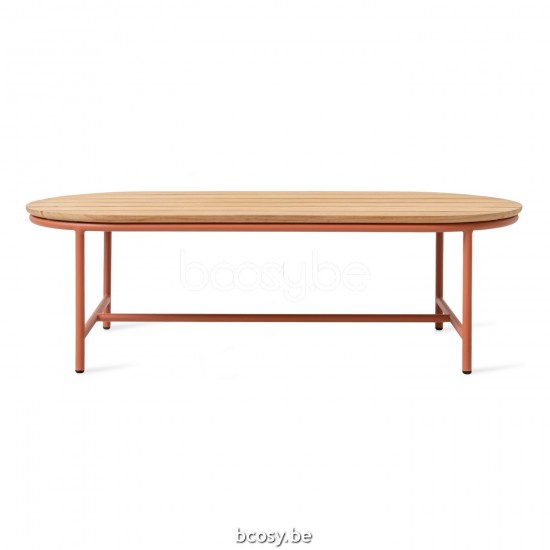 Vincent Sheppard Wicked Garten Beistelltisch 123x55 Rahmen aus Terrakotta Aluminium Tischplatte Unbehandeltes Teakholz.