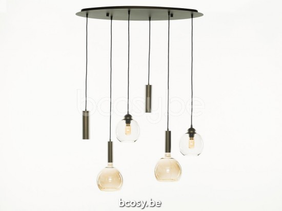 Marckdael pendel Lisboa Marckdael 1012-S6-OV-BRONZO-GLOBE-TOPAZ-2KL-FLOATING-2GR Contemporal Brons pendel H max 125cm VVD VDV Verlichting va.