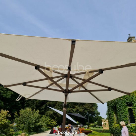 Jardinico ANTEGO 300x300 Vierkante Vrijhangende Parasol 3x3 Mast Teak Aluminium Met Structuur Doek Natural Classic-Acryl solids.