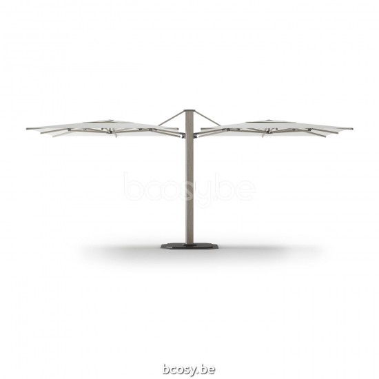 Jardinico JCP601 2x300x300 Doppelter Quadratischer Dual Zentralmastsonnenschirm Strukturiertes Cappuchino Aluminium Mast Stoff Pearl Sunbrella Plus Marine.