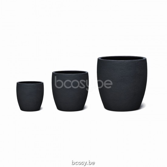 Jardinico TERRA Round Flower And Plant Pot ø 45 x 45 cm + ø 61 x 61 cm + ø 83 x 82 cm Terra Dôme Pottery set Nero.