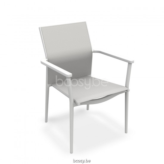 Jati Kebon Loya Stackable Arm Chair Alu White Mat Batyline Light Grey.