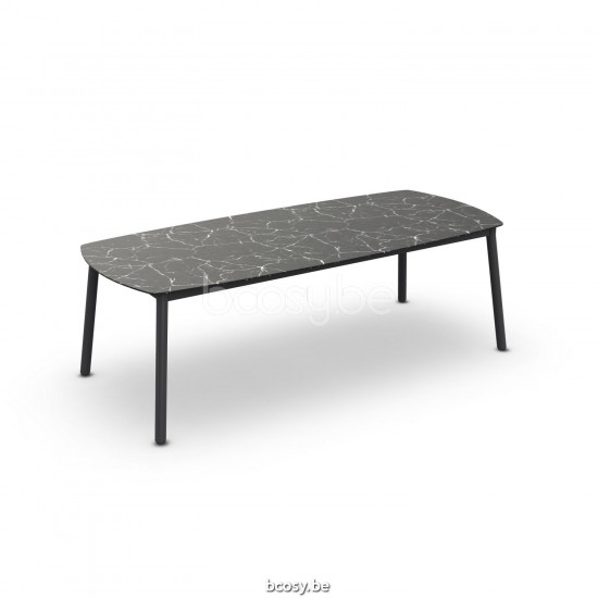 Jati Kebon Durham Dining Table Alu Charcoal Mat Ceramic Boatshape Black Marble 240X100.
