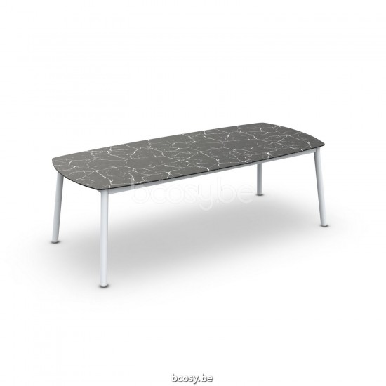 Jati Kebon Durham Dining Table Alu White Mat Ceramic Boatshape Black Marble 240X100.